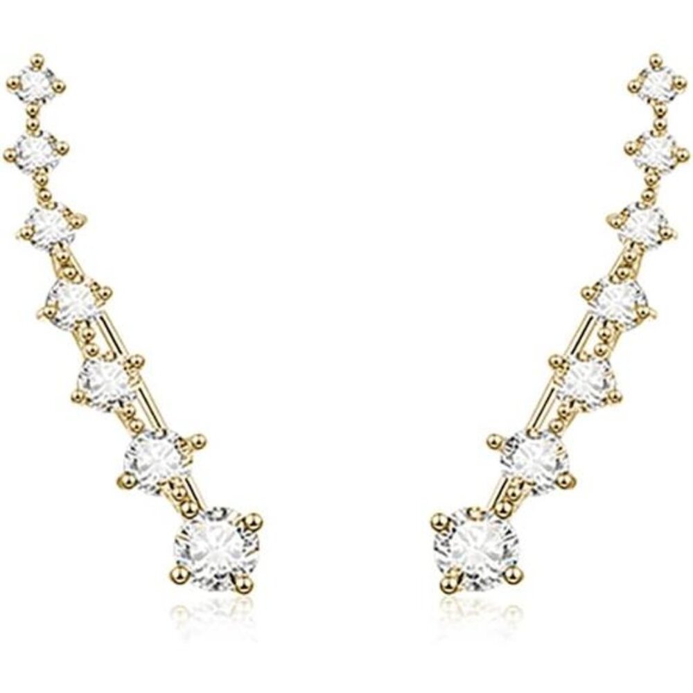 925 Sterling Silver 7 Crystals Cuff Earrings Climber for Women Crawler Earrings
